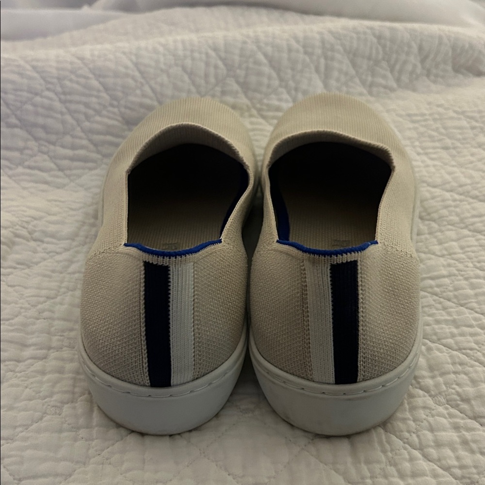 Rothy's Beige Slip-On Sneakers with Blue Trim - Picture 3 of 4
